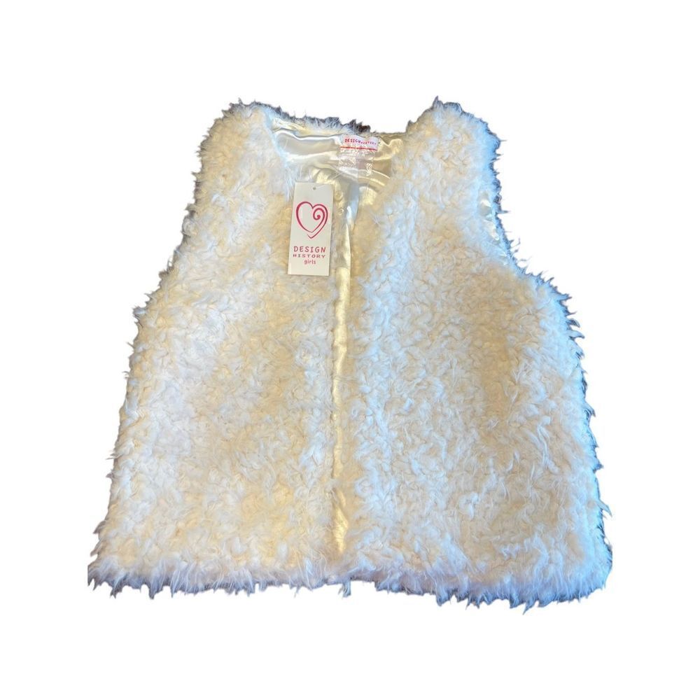 Design History Girls Ivory Faux Fur Vest Large kids new
